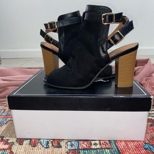 Black block heeled ankle booties